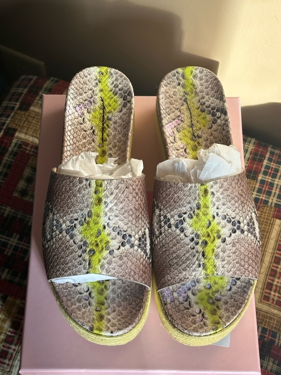 kate spade Shoes - kate spade Snake-Print Slide Mules with Neon Yellow Stripe
